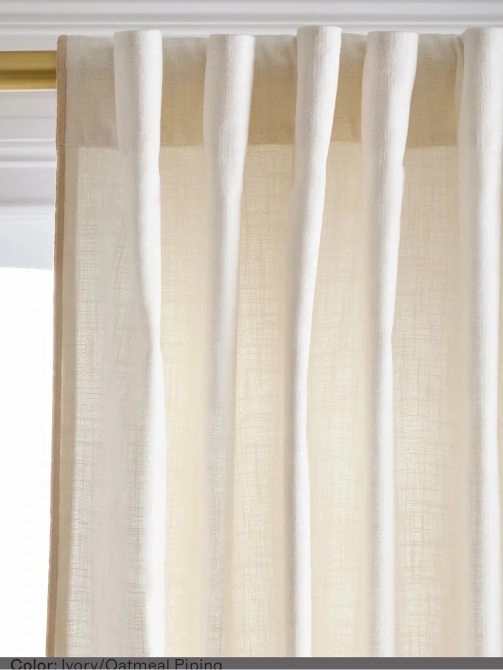 Quince Piped Edge Cotton Curtain Panel | Ivory/Oatmeal | 48x108